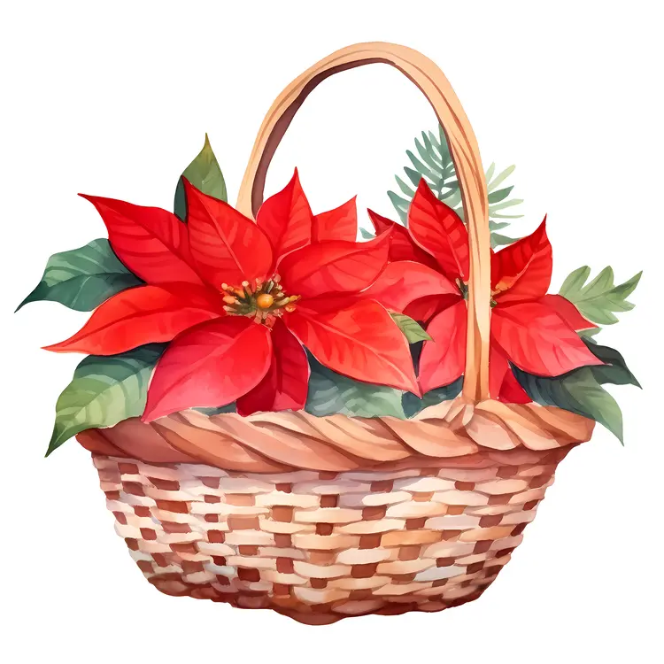 Beautiful Poinsettia in Woven Basket for Christmas Decor