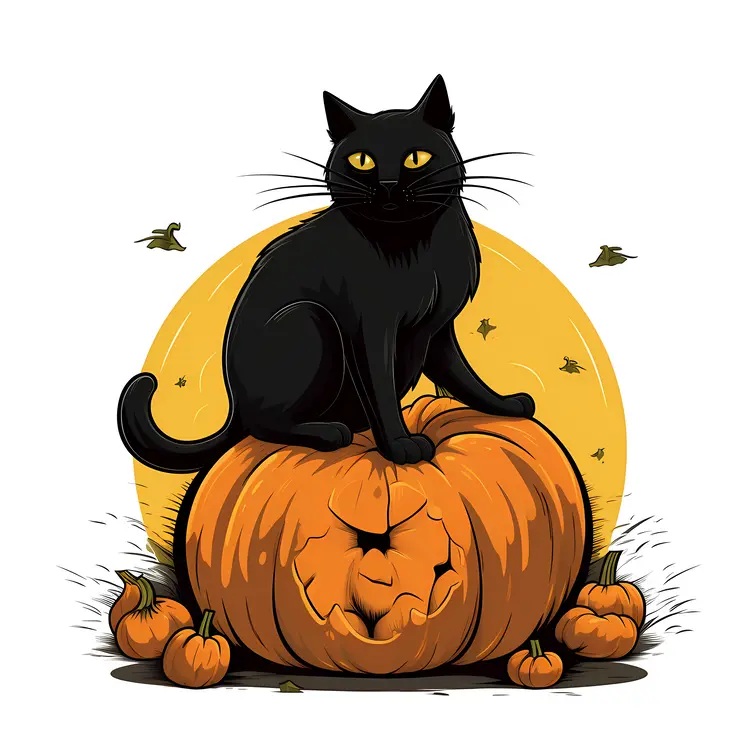 Black Cat on Pumpkin for Halloween