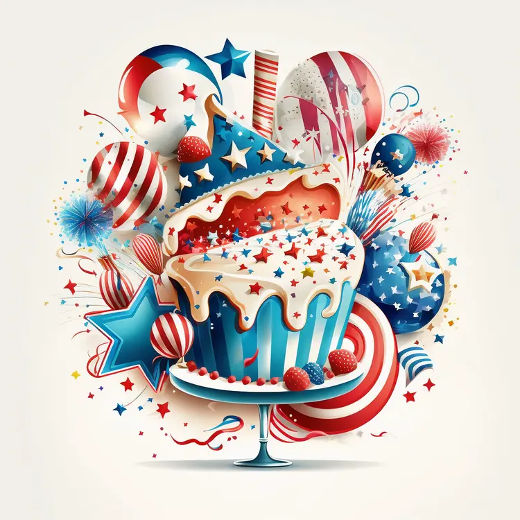 Festive Independence Day Cake with Balloons and Stars