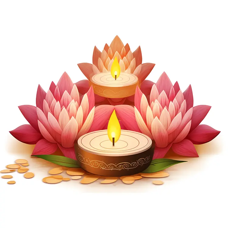 Decorative Candle with Lotus Flowers