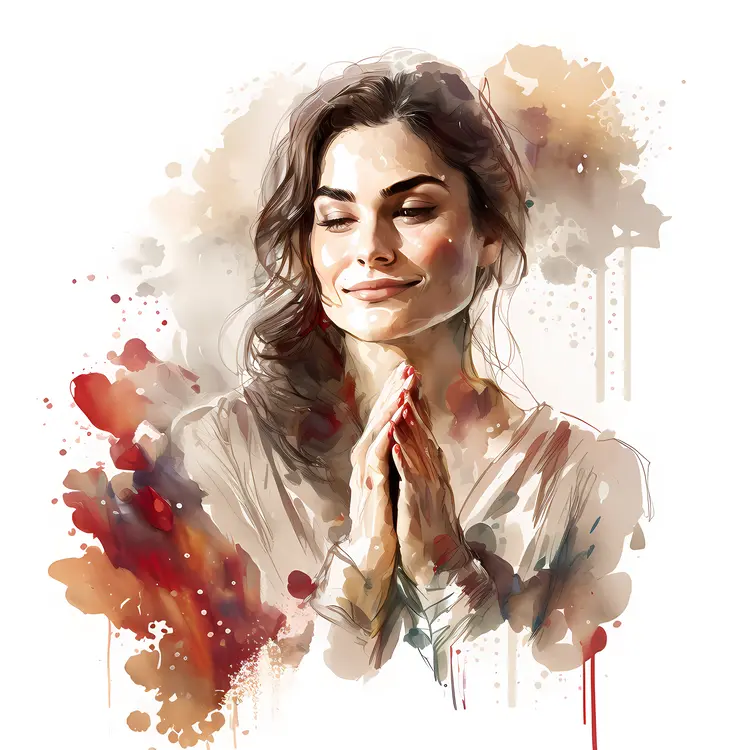 Peaceful Woman Praying in Watercolor