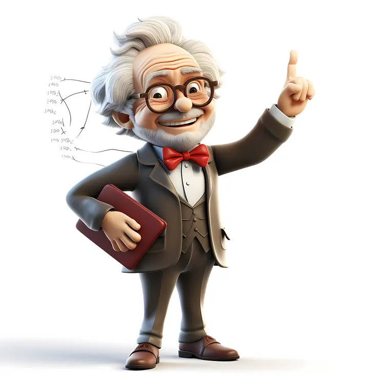 Cartoon Professor with a Book and Pointing