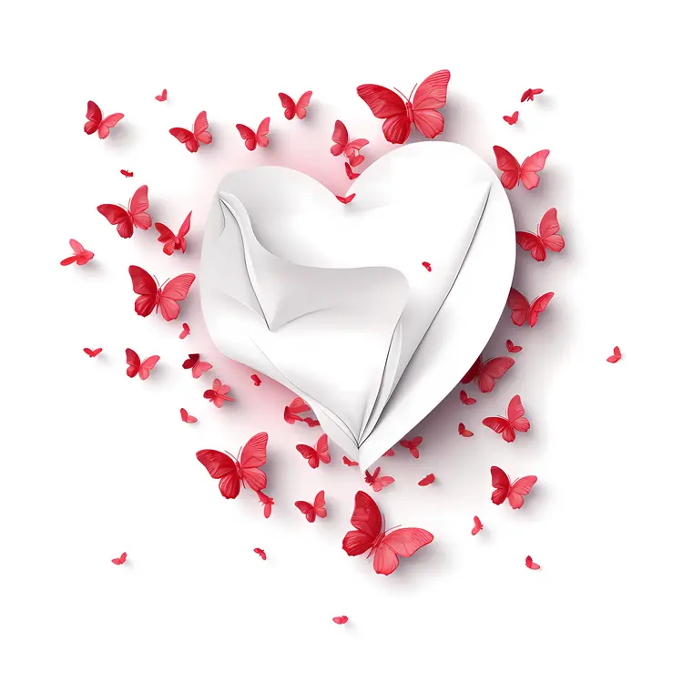 White Heart with Red Butterflies