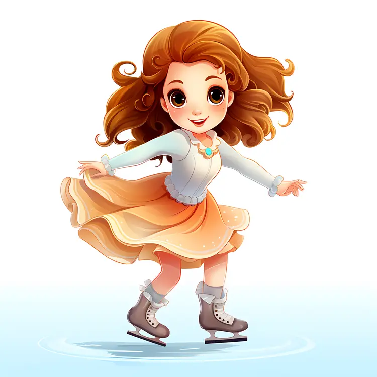 Cute Girl in White and Orange Skating Outfit