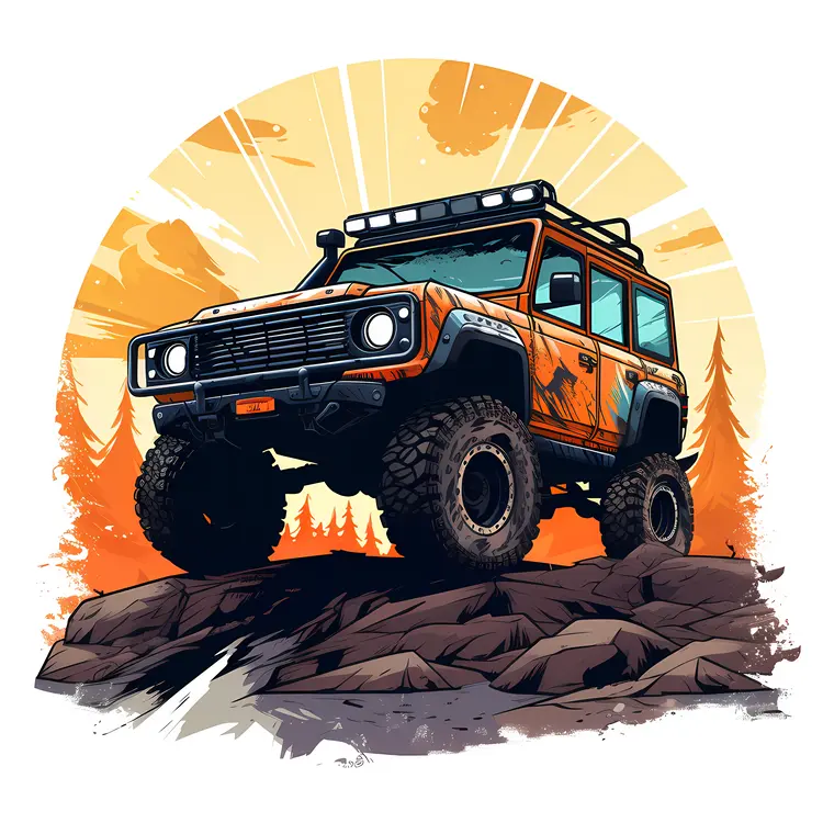 Orange Off-Road Vehicle on Rocks