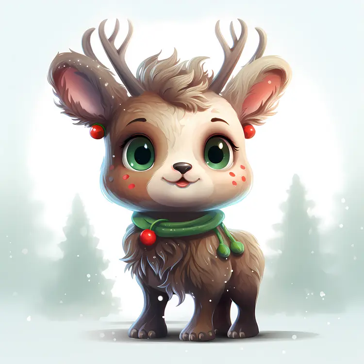 Cute Reindeer with Green Scarf