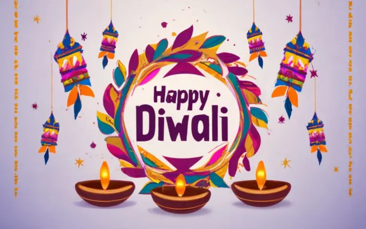 Happy Diwali with Lanterns and Diyas