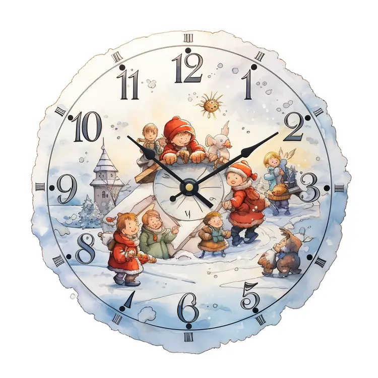 Children Playing in Snow Clock