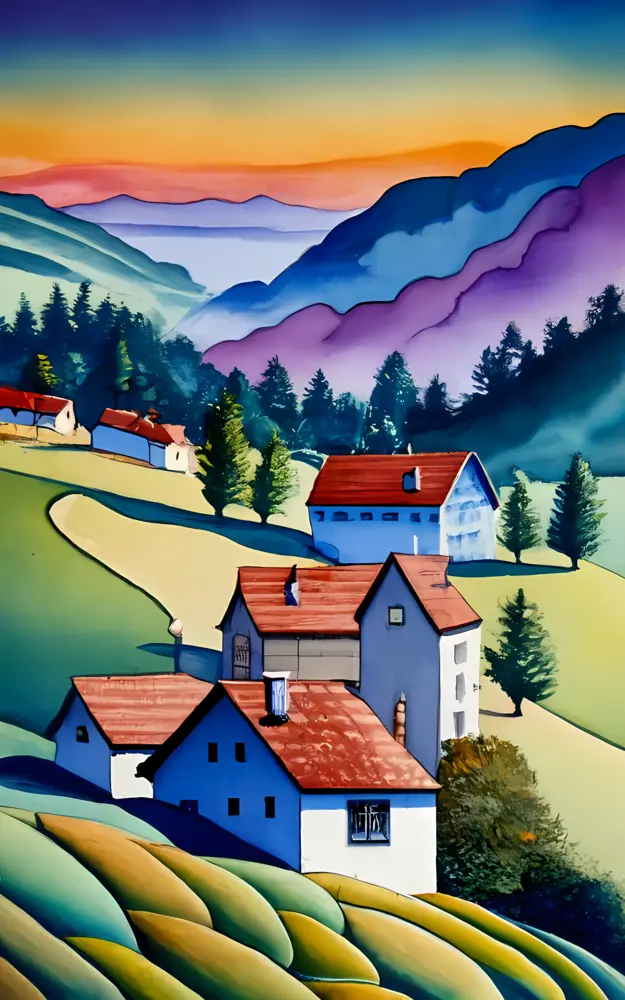 Mountain village with colorful houses
