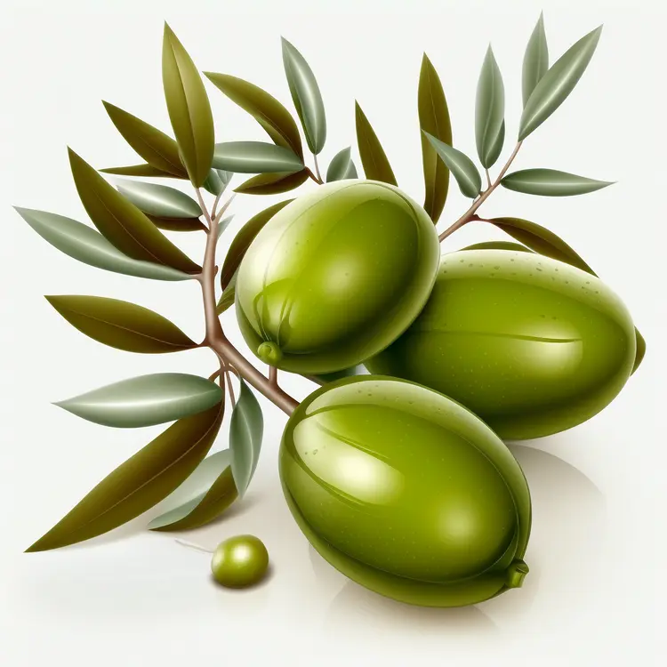Fresh Green Olives with Branch and Leaves
