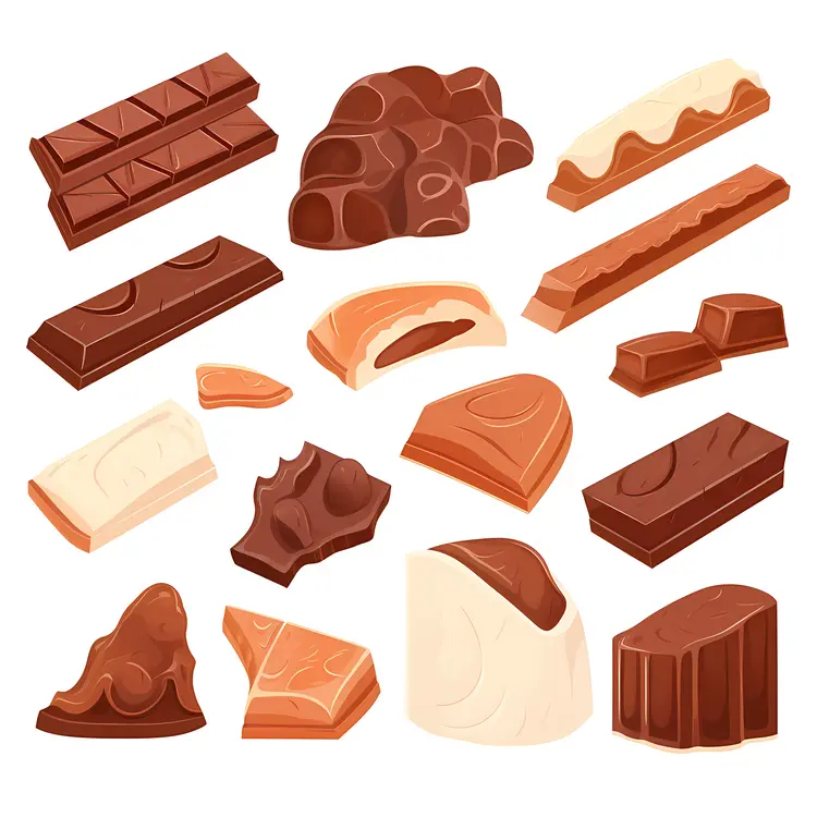 Various Types of Chocolate Bars and Pieces