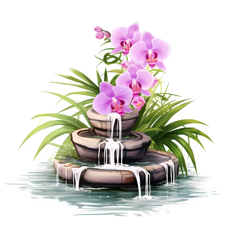 Pink Orchids on Tiered Fountain