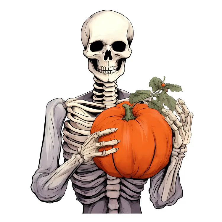 Skeleton Holding Pumpkin