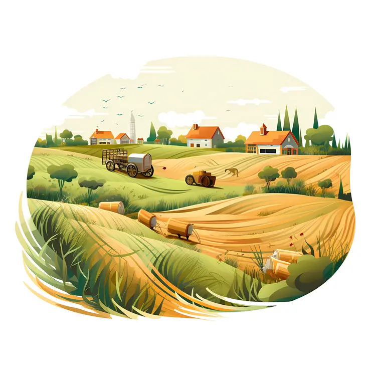 Rolling Fields with Hay Bales