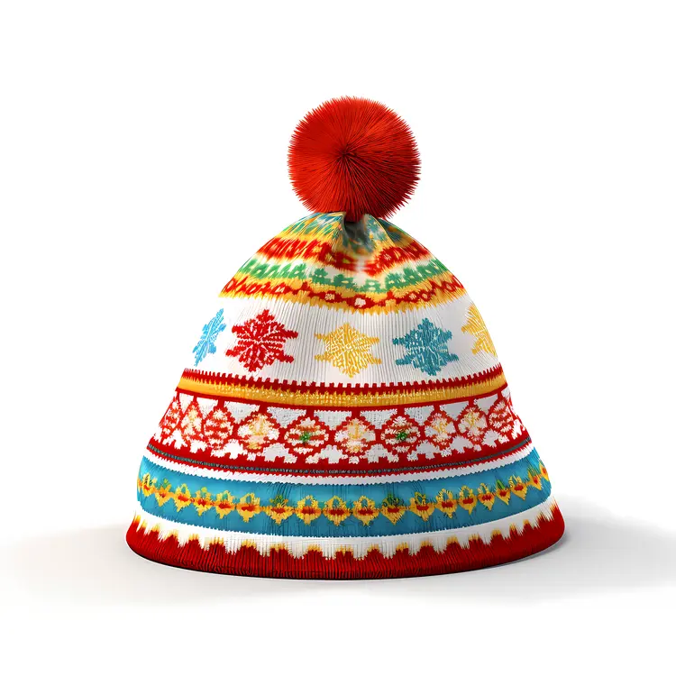 Colorful Winter Hat with Red Pom Pom