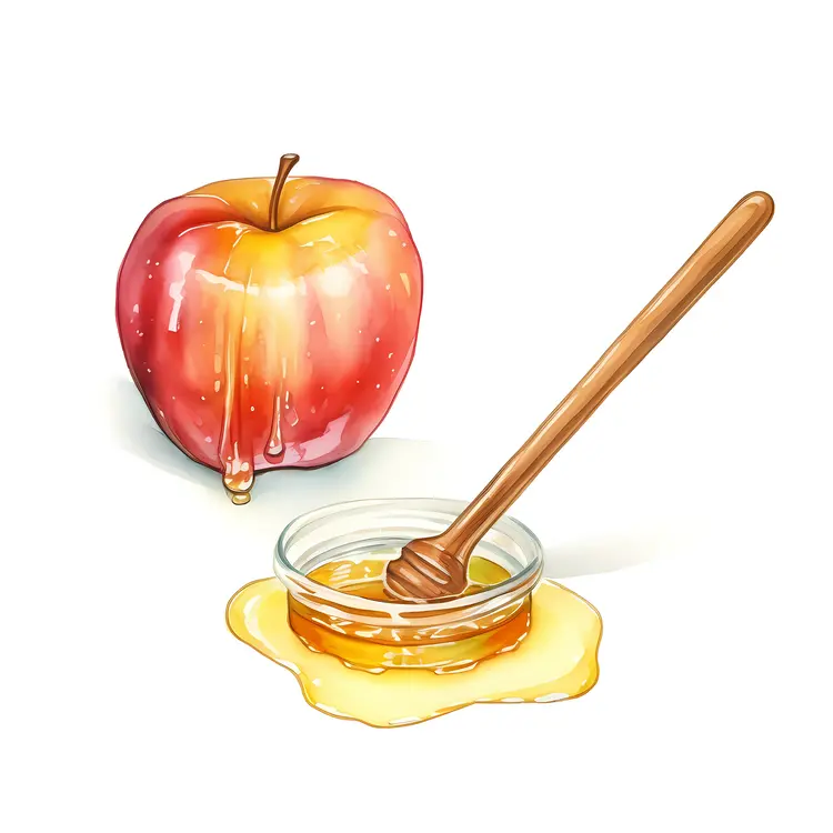 Red Apple with Honey for Rosh Hashanah Celebration