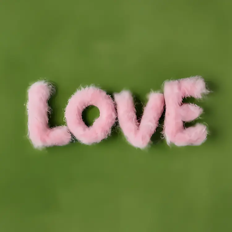 Fluffy Love Typography on Green Background
