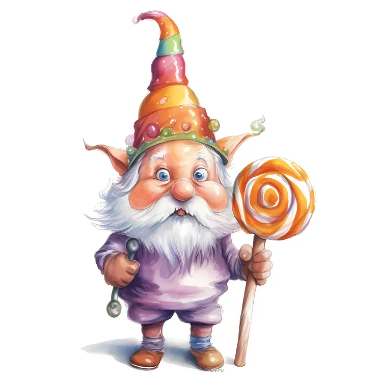 Cute Gnome with Candy Illustration