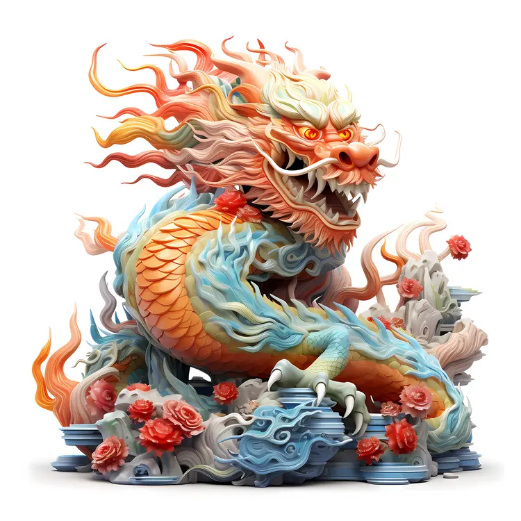 Colorful Dragon with Fiery Mane