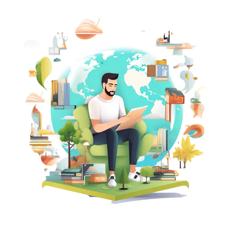 Man Reading a Book with Educational Elements