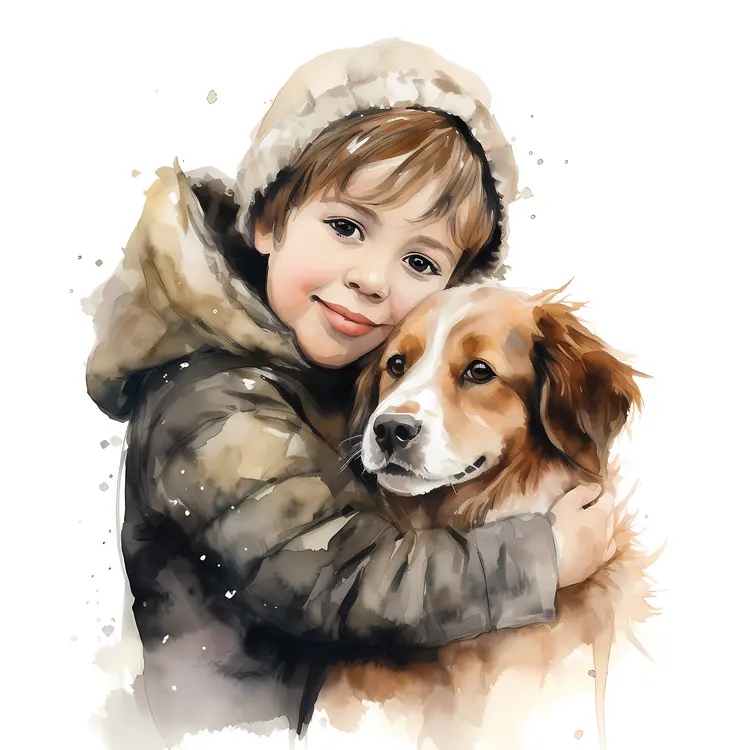 Boy Hugging His Dog