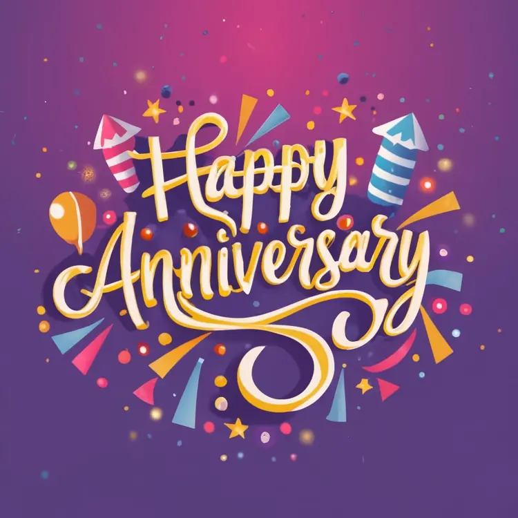 Happy Anniversary with Fireworks and Balloons
