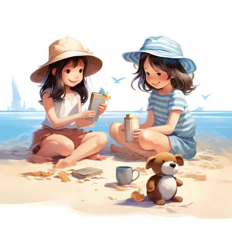 Cute Girls Enjoying Summer Beach Day