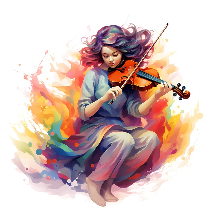 Colorful Girl Playing Violin