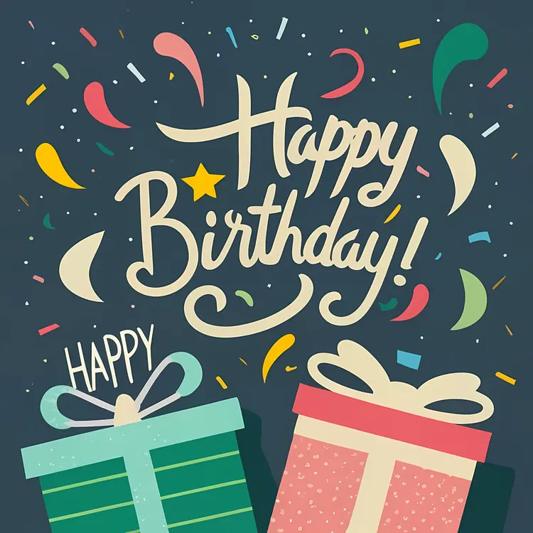 Happy Birthday with Gifts and Confetti