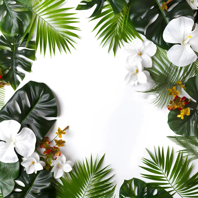 Tropical Leaves and Flowers Nature Scene