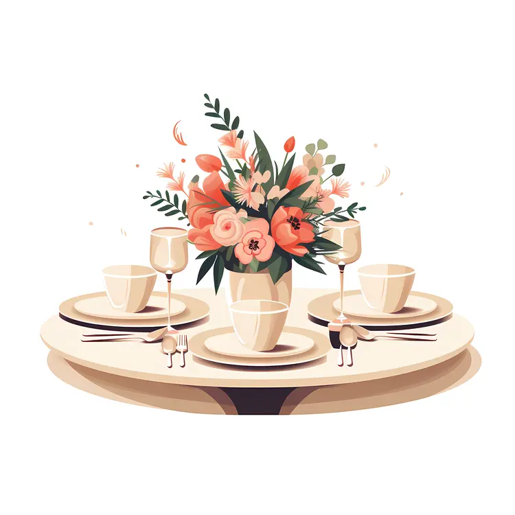 Elegant Table with Floral Centerpiece and Glasses