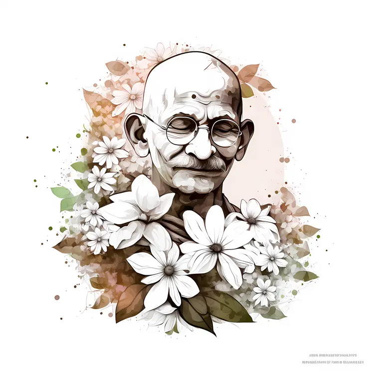 Mahatma Gandhi Portrait with Floral Background