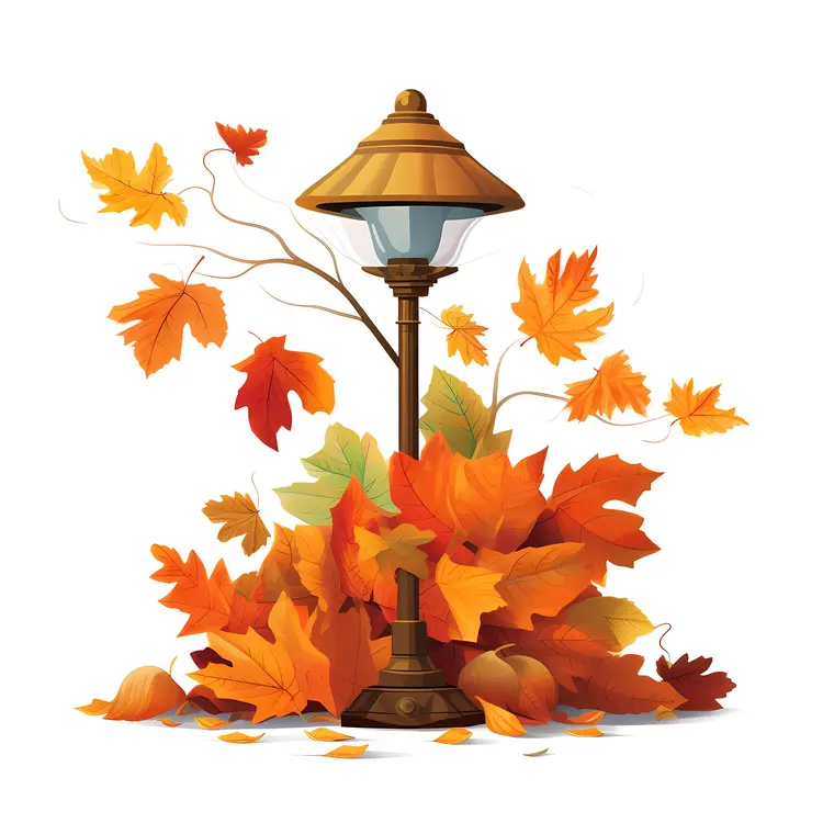 Autumn Lamp Post with Colorful Leaves
