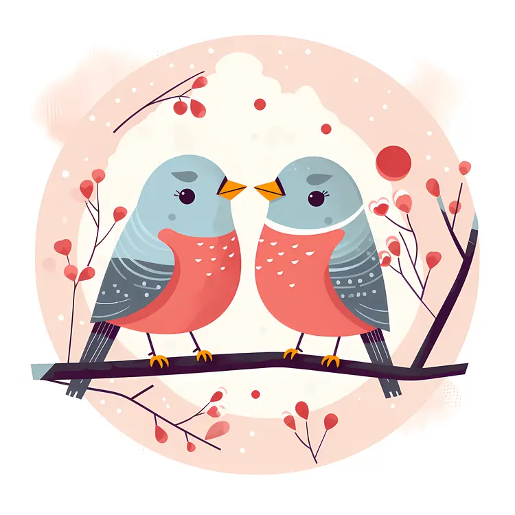 Two Blue and Red Birds on a Branch