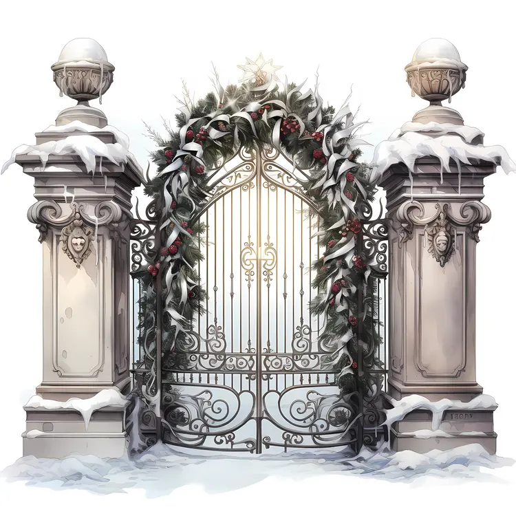 Snowy Gate with Christmas Decorations