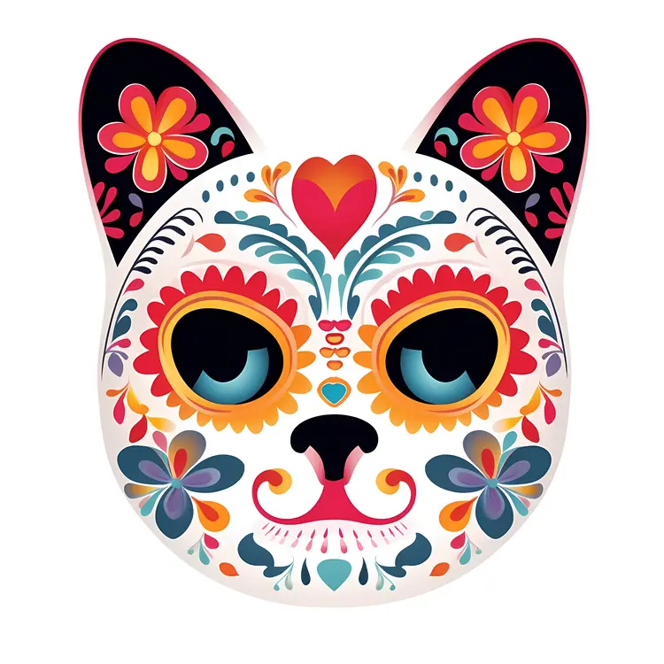 Colorful Cat Mask for Day of the Dead Celebration