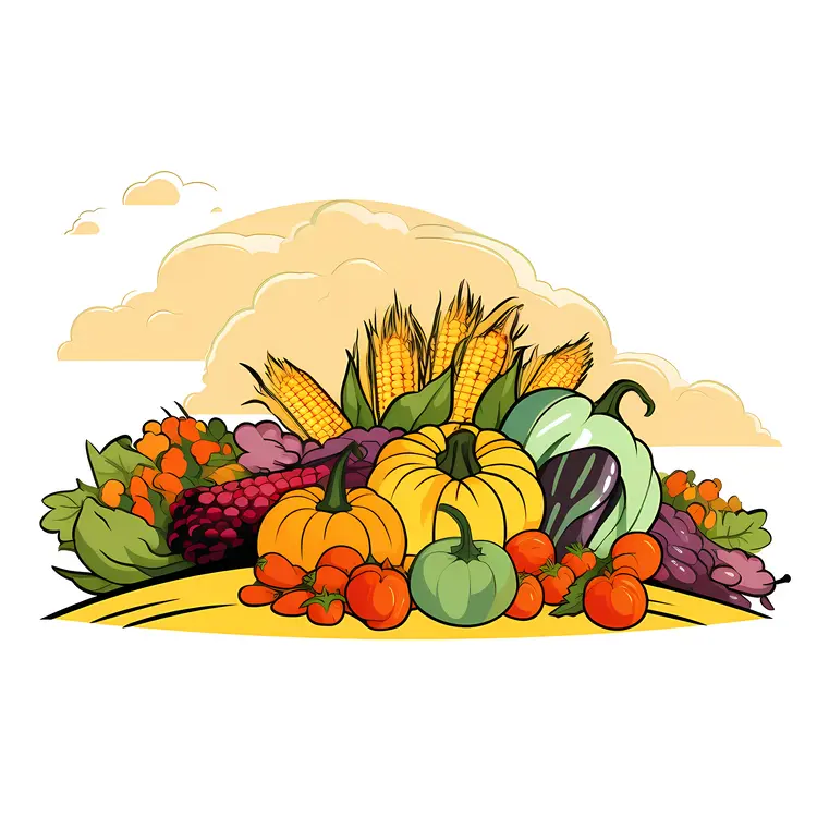 Harvest Vegetables with Pumpkins and Corn