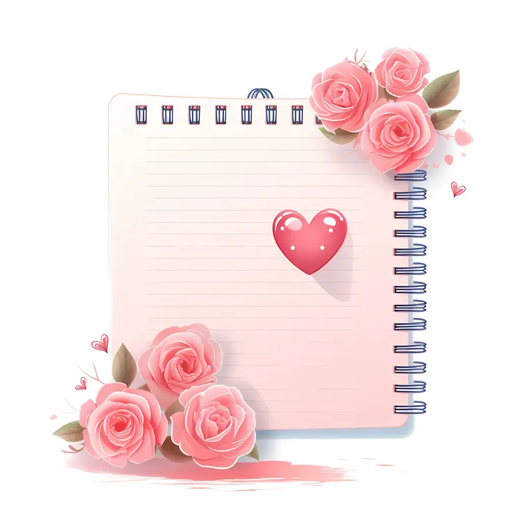 Pink Roses and Heart on Notebook