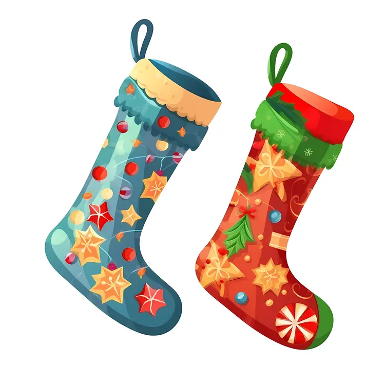 Brightly Decorated Christmas Stockings