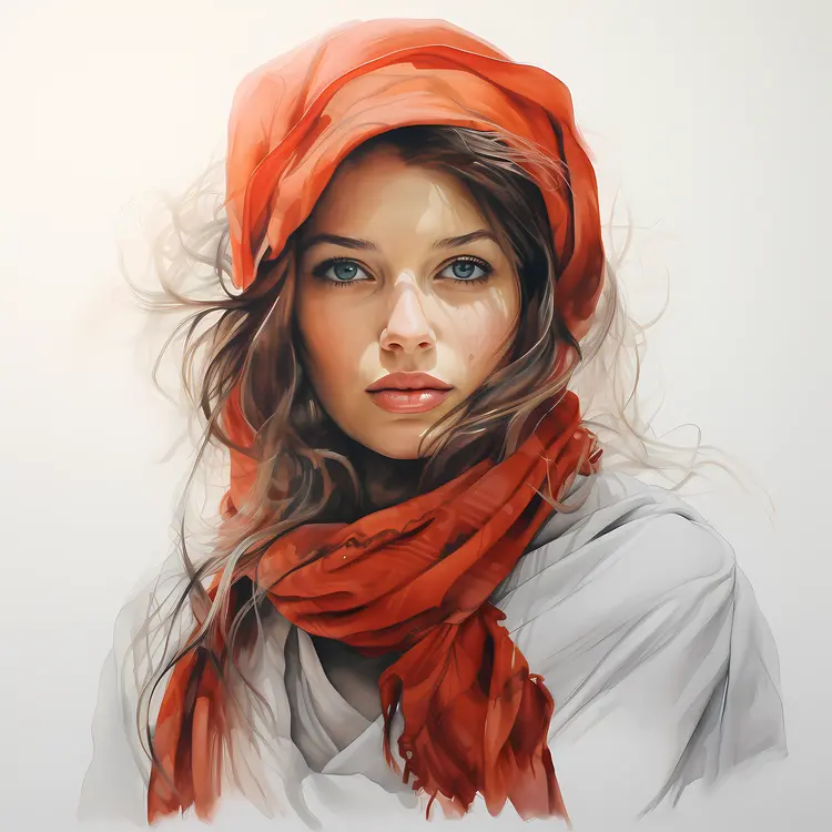 Woman with Red Scarf Portrait