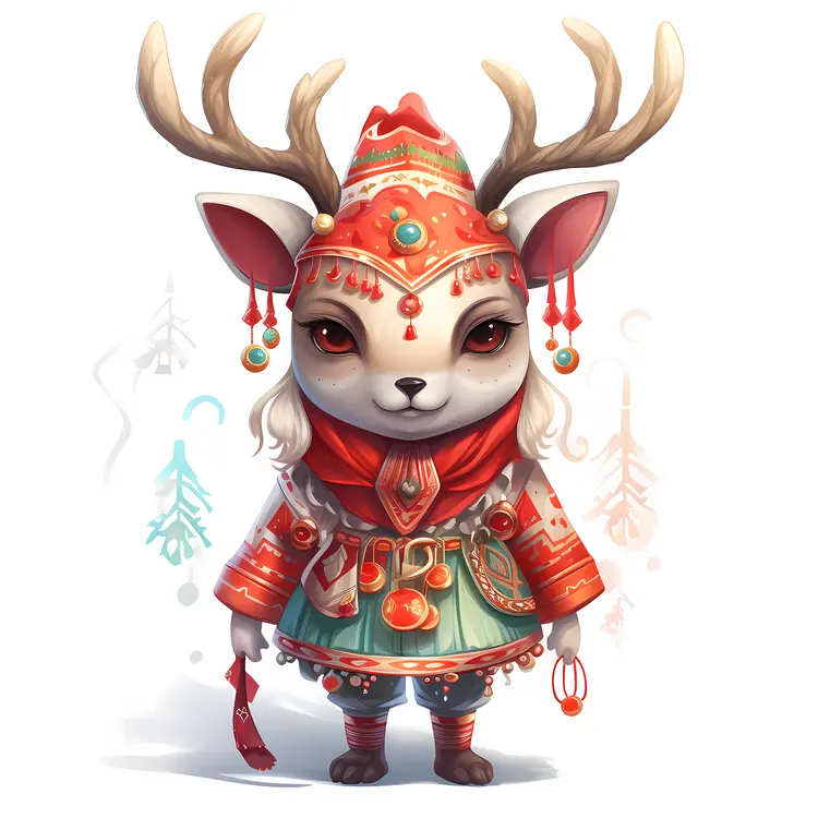 Cute Reindeer in Festive Red Outfit
