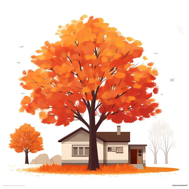 Small cute doodle house with orange tree