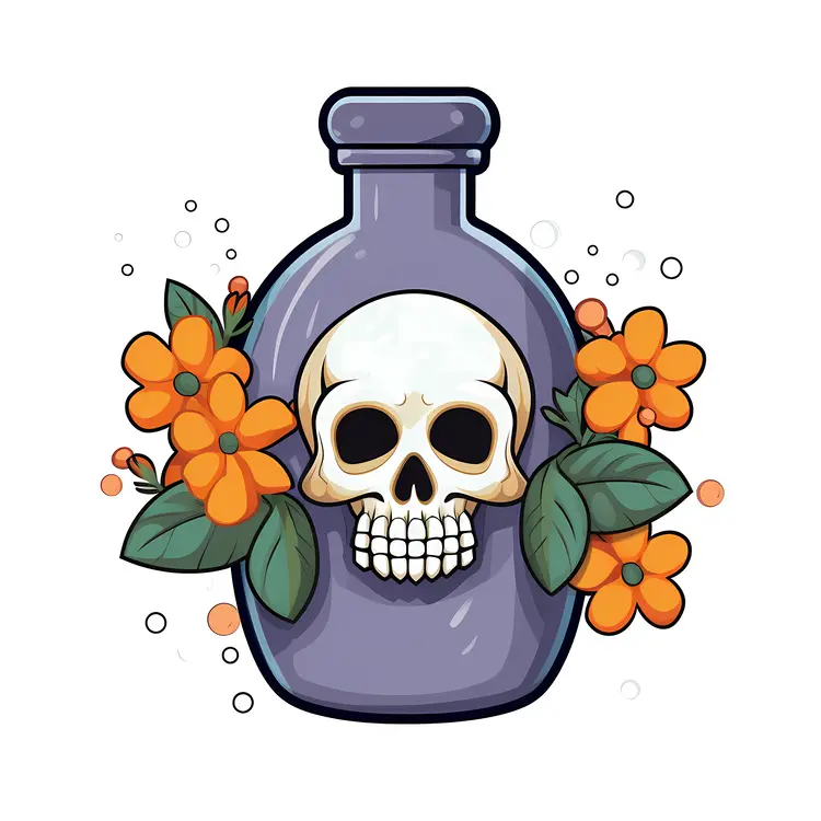 Spooky Skull Bottle with Flowers for Halloween