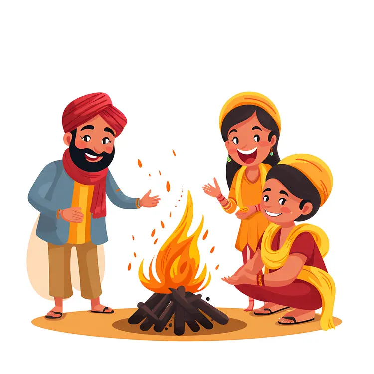 Family Celebrating Around Bonfire