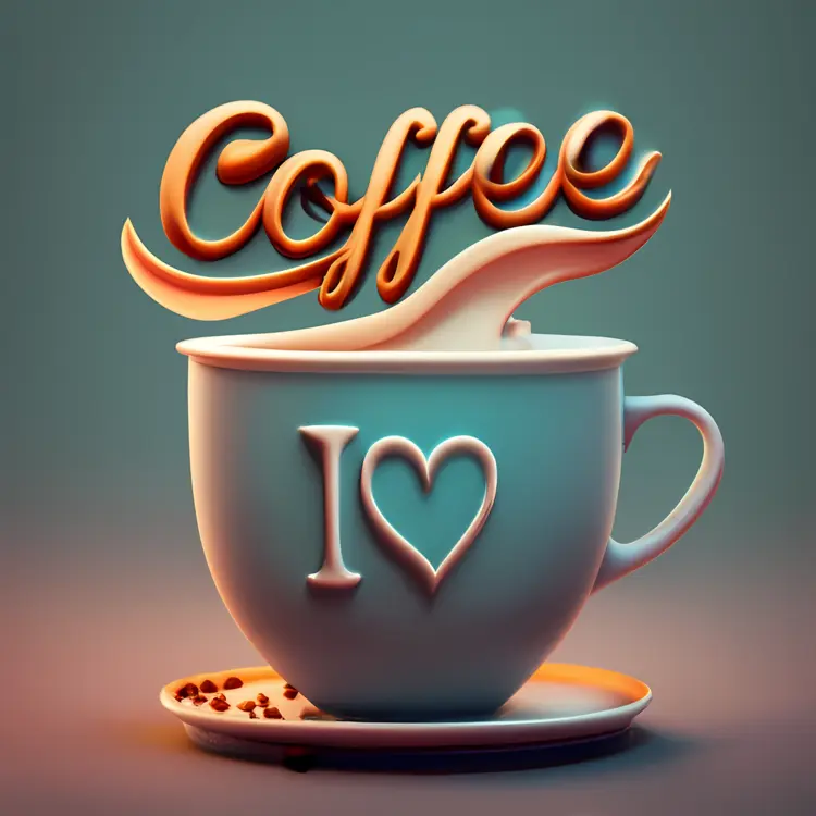 I Love Coffee Text with Cup and Heart