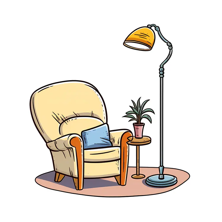 Cozy Armchair with Lamp and Plant