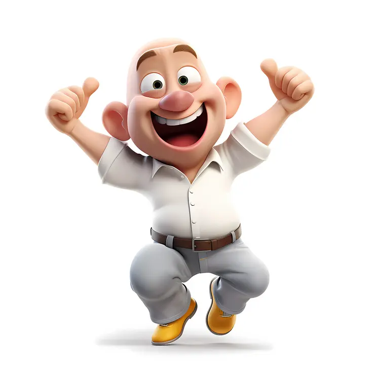 Happy Cartoon Character Jumping with Thumbs Up