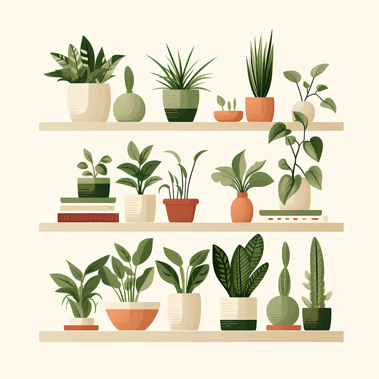 Shelves with Various Green Plants