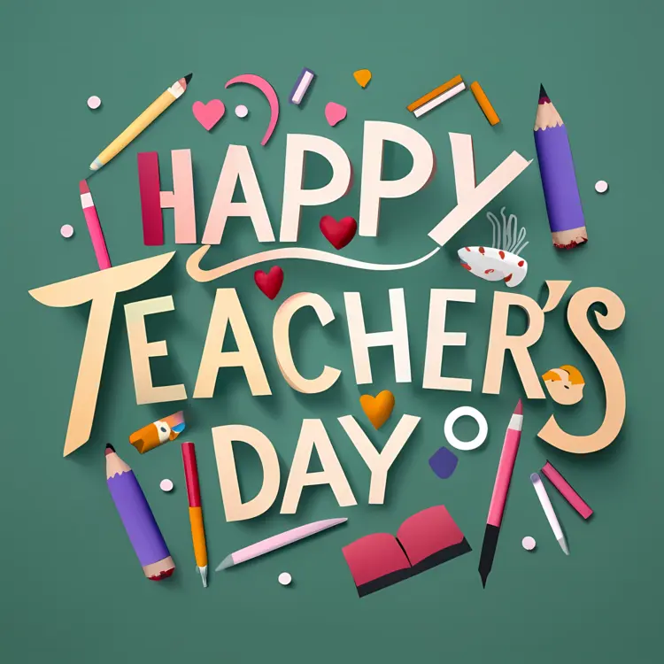 Happy Teacher's Day with Colorful Pencils