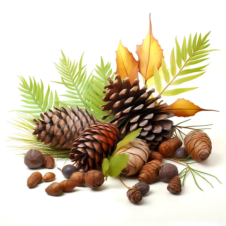 Autumn Pine Cones and Leaves
